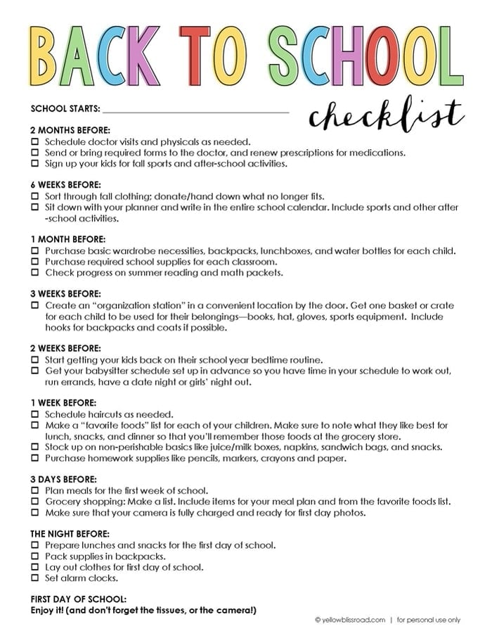 Back To School List 2025