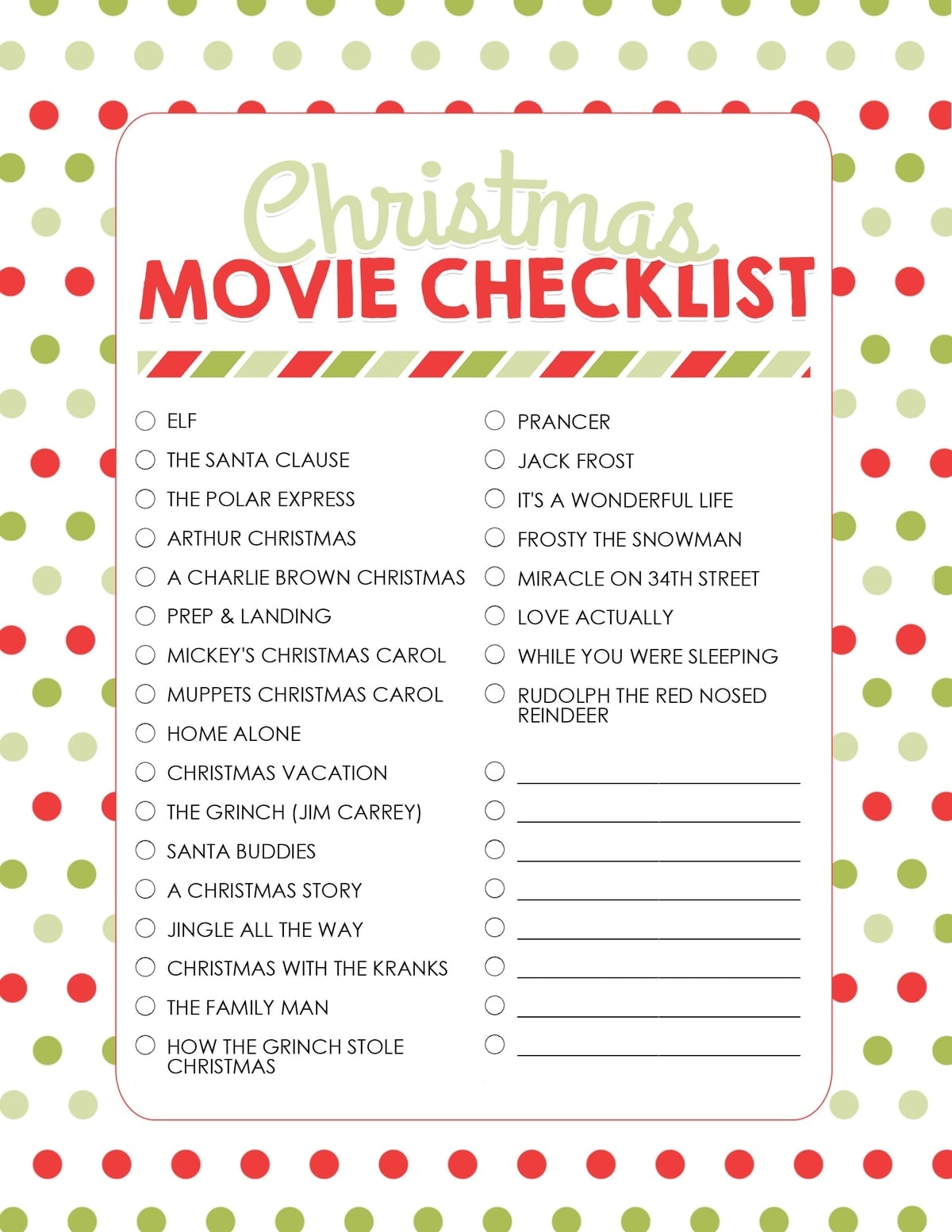 Holiday Traditions Christmas Movie Night Free Printable Yellow
