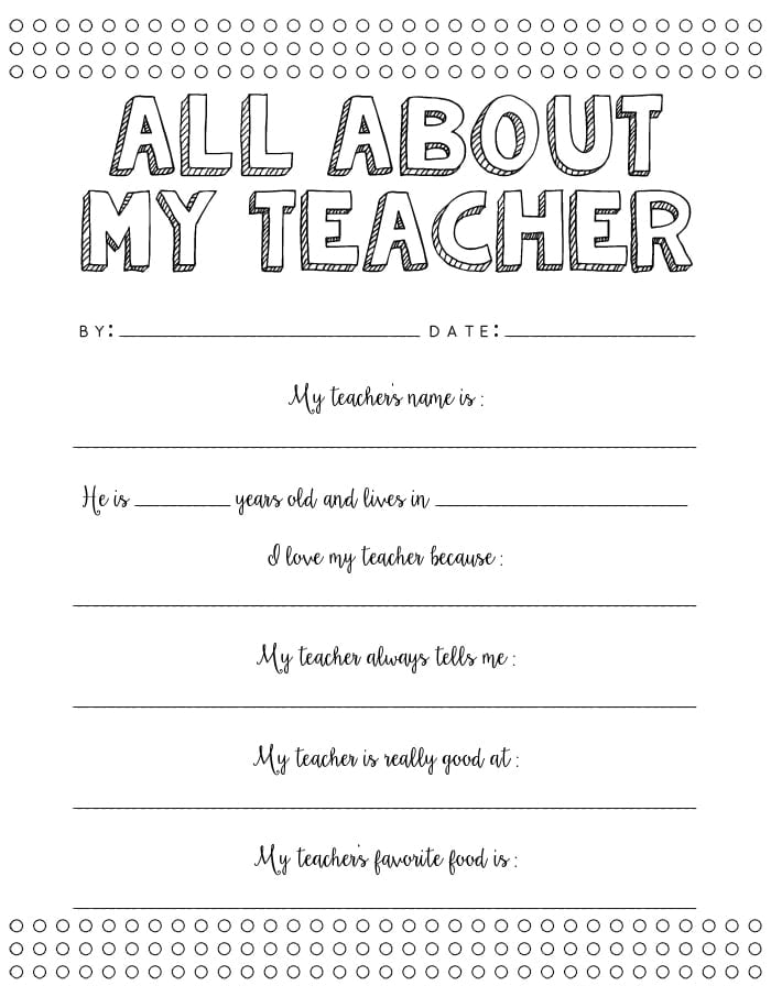 All About My Teacher Free Printable Yellow Bliss Road