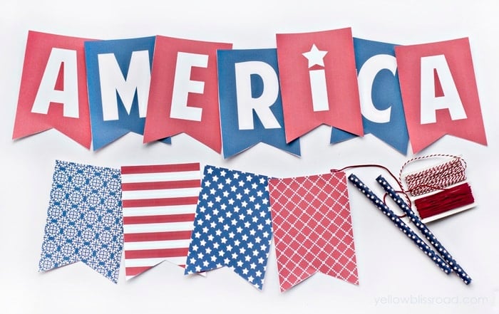 Free Patriotic Banner. Celebrate Fourth of July and Memorial Day with these printable banner. Just print, cut and you have INSTANT decor! 