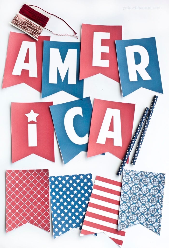 Printable Red and Blue America Banner