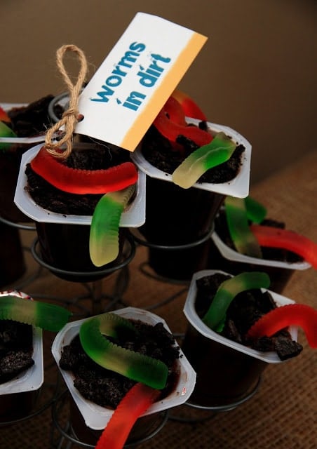 \"Worms in dirt\" treats on a table