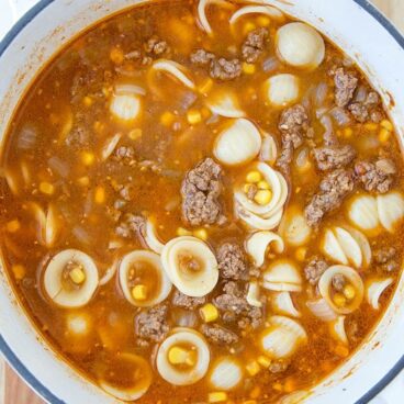 A bowl of Hamburger Soup.