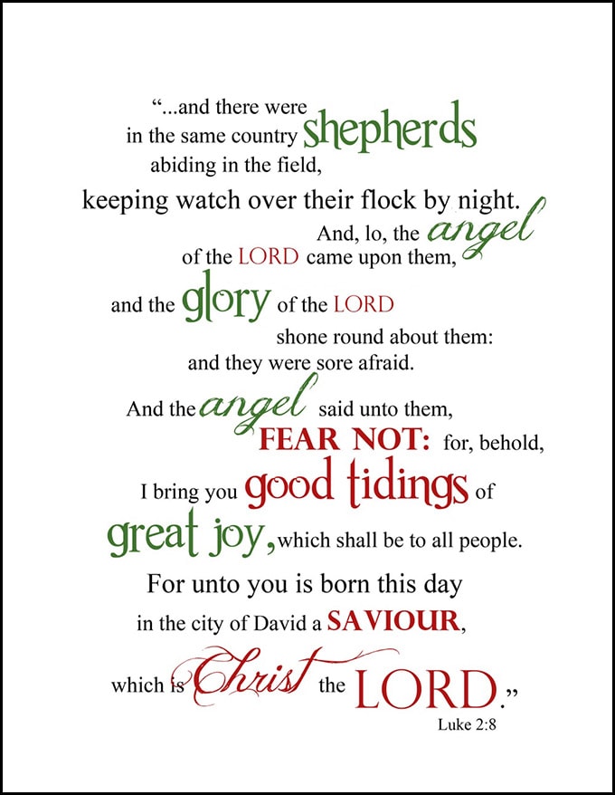 A free Christmas printable with scripture from Luke 2:8 for holiday decor.