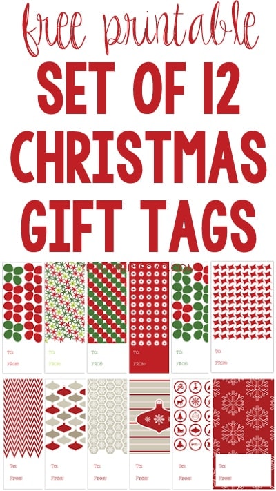 Set of 12 Free Printable Christmas Gift Tags