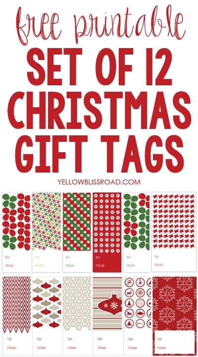 Set of 12 Free Printable Christmas Gift Tags