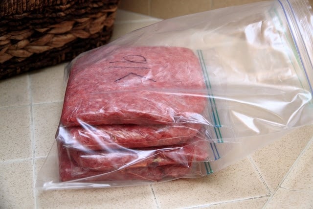 A plastic bag with ground beef