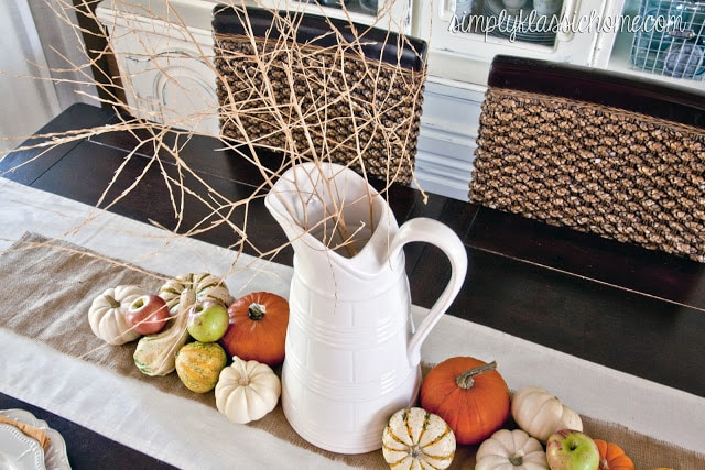 A close up fall decor on a dining table