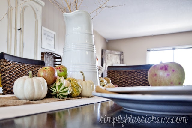 A close up fall decor on a dining table