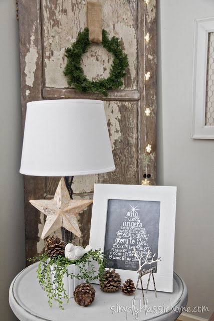 Lamp with Christmas decor in corner of room