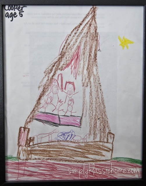 A close up of a kid\'s drawing of a stable