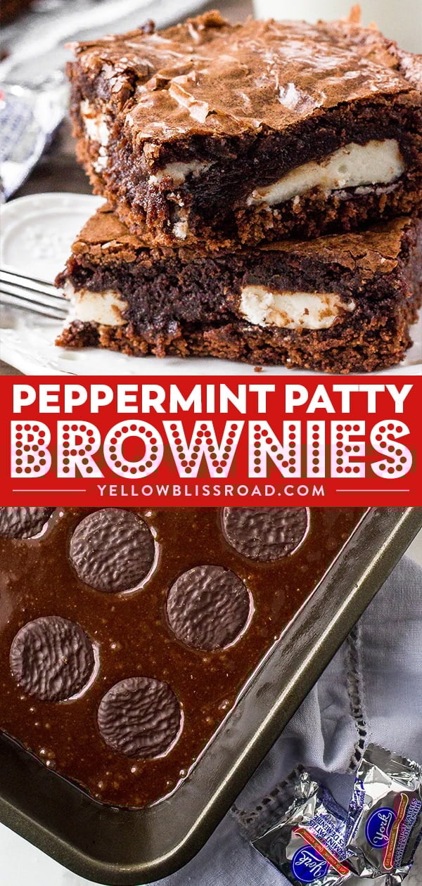 Rich, chocolate brownies stuffed with York Peppermint Patties; These Peppermint Patty Brownies are so easy and a holiday treat that everyone will love! Peppermint Patty Brownies Collage