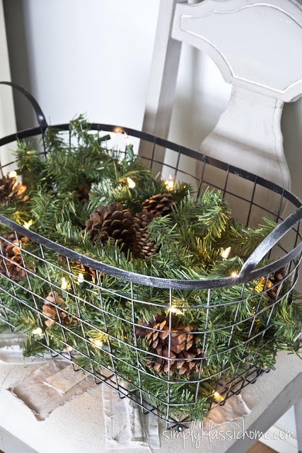 Pinecones and branches in a basket