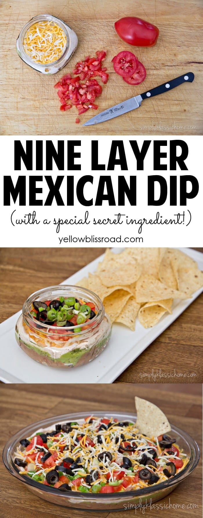 Nine Layer Mexican Dip with a special secret ingredient! So delicious, and perfect for game day parties!