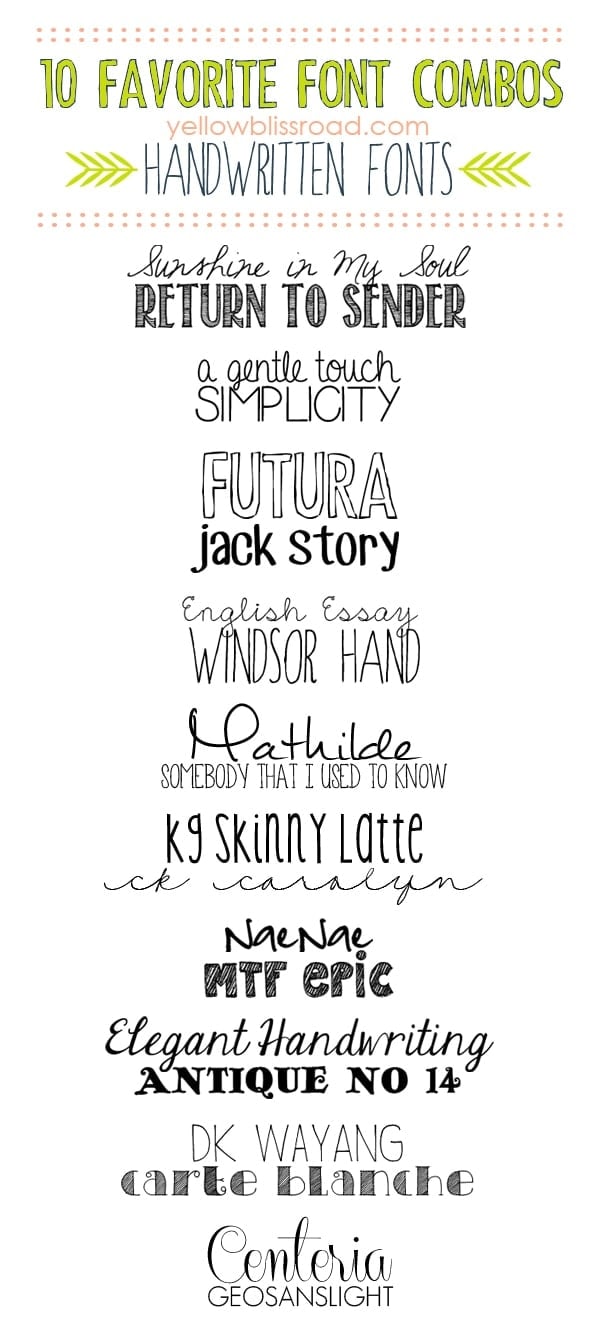 Favorite Font Combos: Handwritten Fonts - Yellow Bliss Road