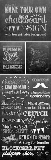 Tips for Making Your Own Chalkboard Sign, Chalkboard Font Combos, and a Free Printable Background!! yellowblissroad.com