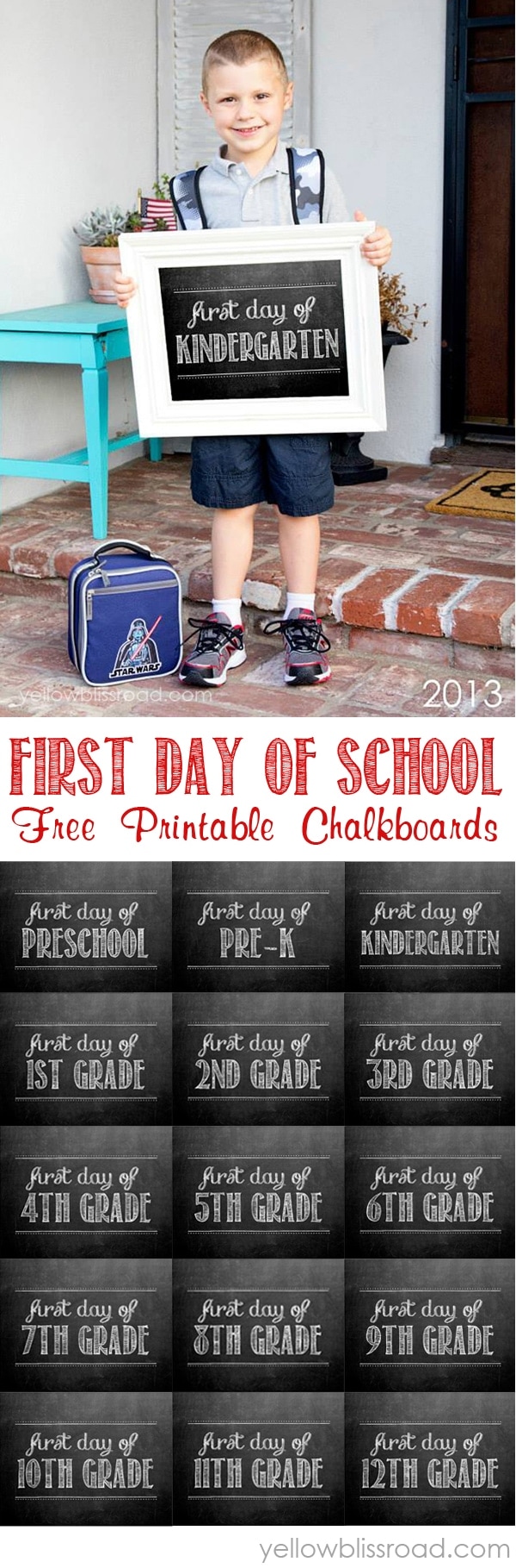 Free Chalkboard Printable for the First Day of School signs