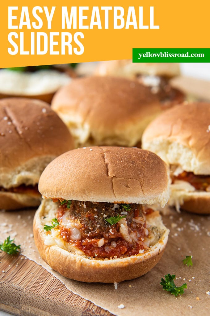 a pinnable image of meatball sliders