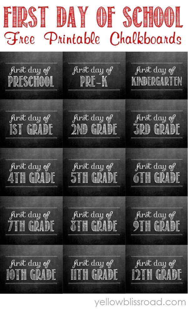 first Day of School signs Free Printables for every grade