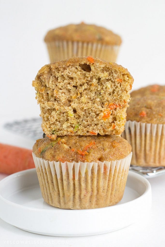 A close up of zucchini carrot oatmeal muffins