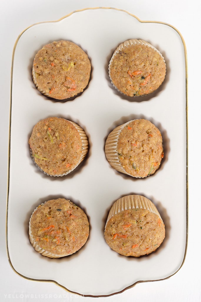 Zucchini Carrot Oatmeal Muffins with Whole Wheat and Golden Raisins
