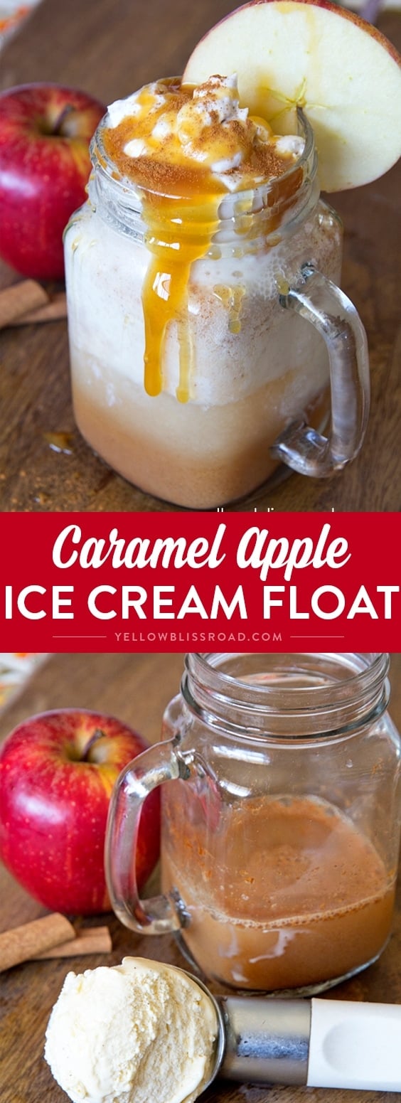 Caramel Apple Ice Cream Float - Creamy, frothy ice cream float that tastes like the perfect fall dessert!