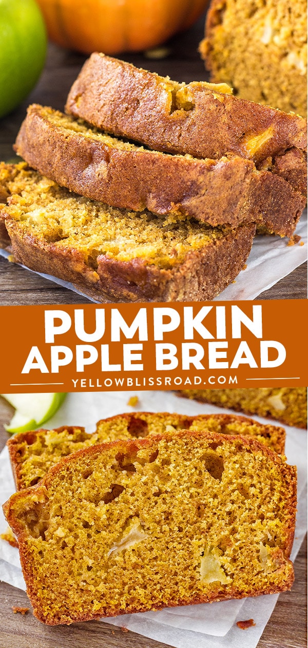 This Pumpkin Apple Bread is ridiculously moist and tender with all of those favorite warm fall flavors you love in the cool fall and winter months. Pumpkin Apple Bread collage