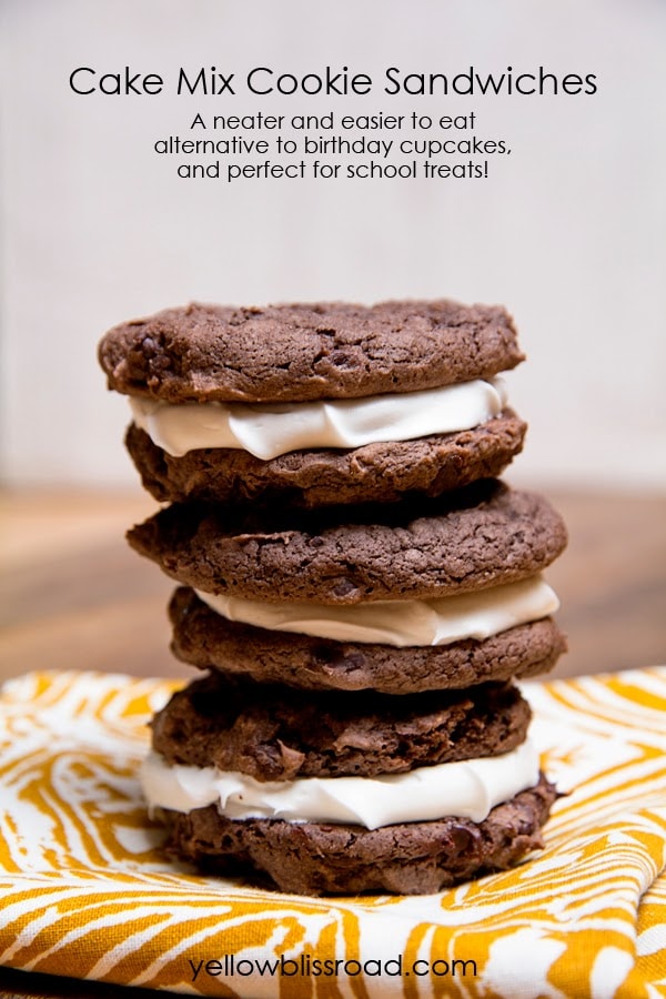Cake Mix Cookie Sandwiches - a neater and easier to eat alternative to cupcakes - I'm making this for our next party!