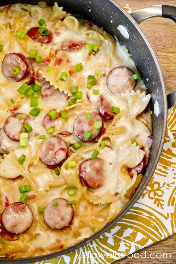 One Pot Cheesy Smoked Sausage & Pasta Skillet Yellow Bliss Road