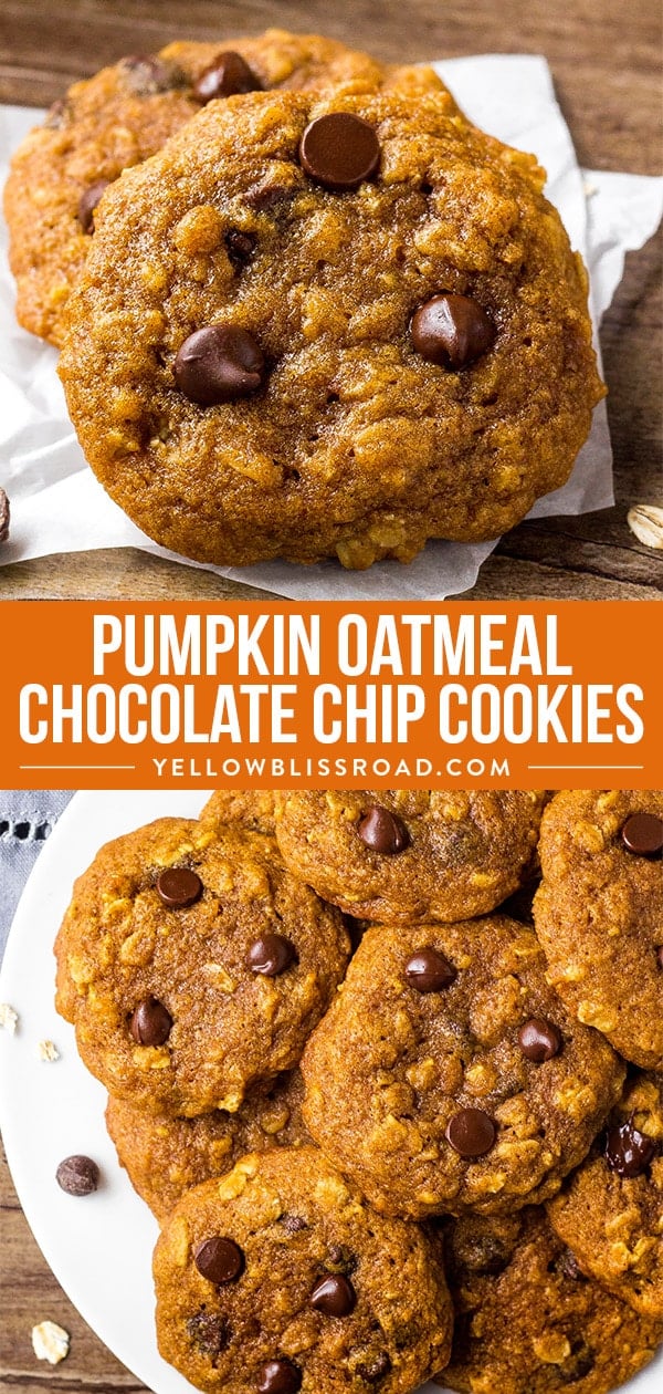 Oatmeal Pumpkin Chocolate Chip Cookies collage.