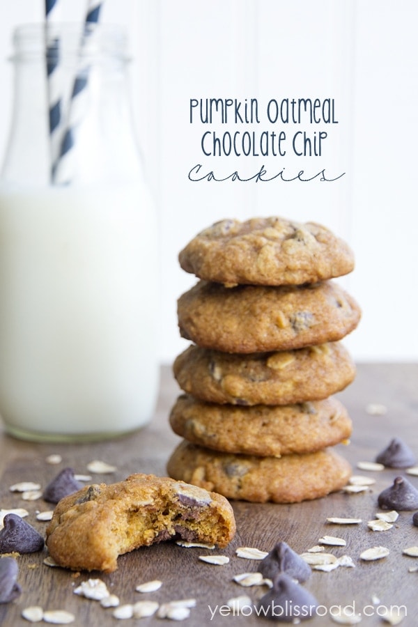 Whole Wheat Pumpkin Oatmeal Chocolate Chip Cookies