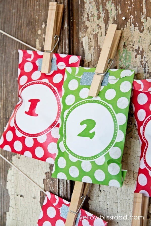 DIY Advent Calendar free printable in red and green.