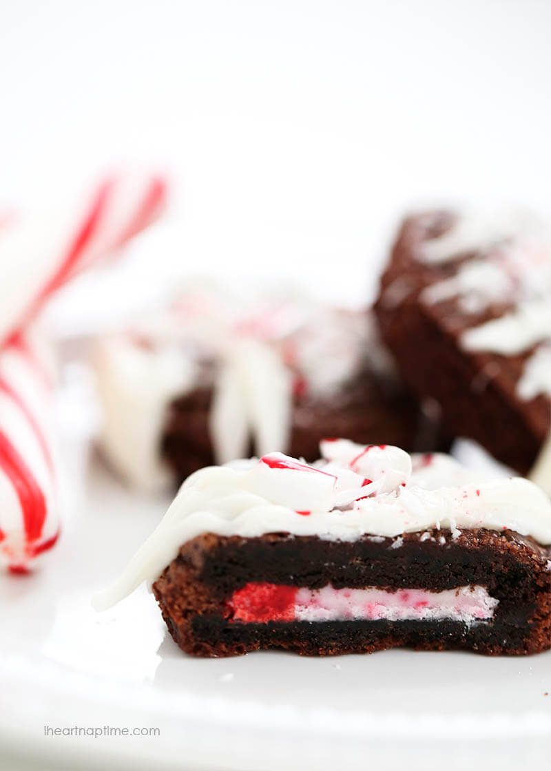 A close up of Candy Cane Oreo Brownies
