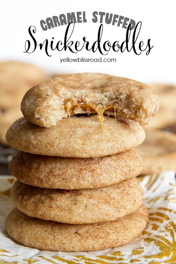 Caramel Stuffed Snickerdoodles take the classic sugary, cinnamony cookie to a whole other level. They are super soft with an ooey, gooey caramel surprise in the middle.