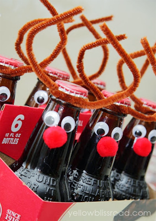 Root beer dressed up like reindeer