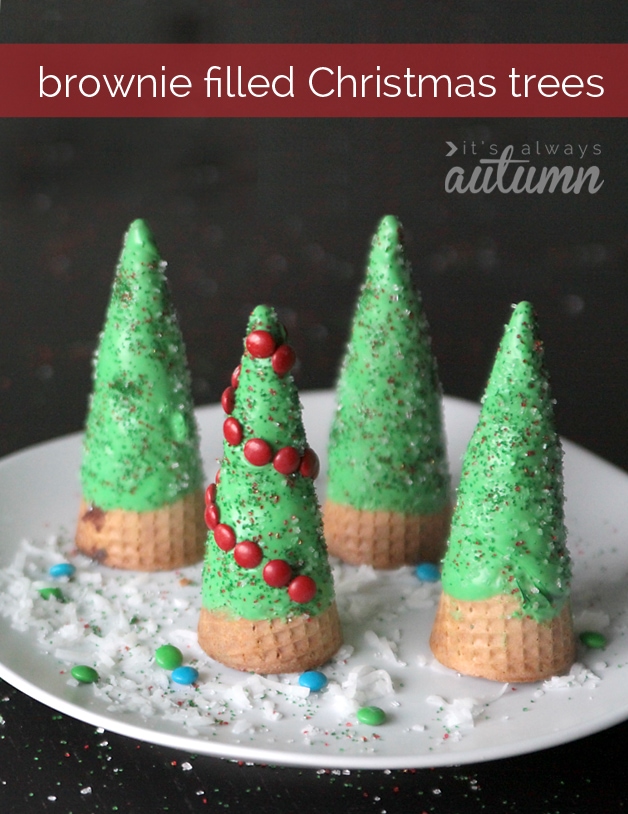 A close up of brownie Christmas trees