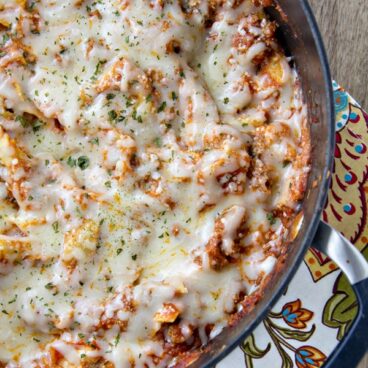 A close up of one pot lasagna