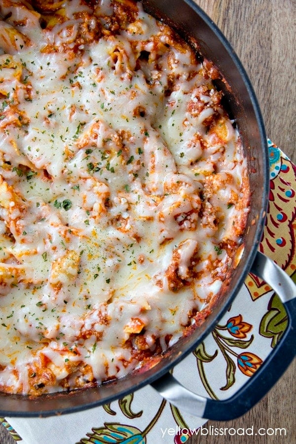 A close up of one pot lasagna