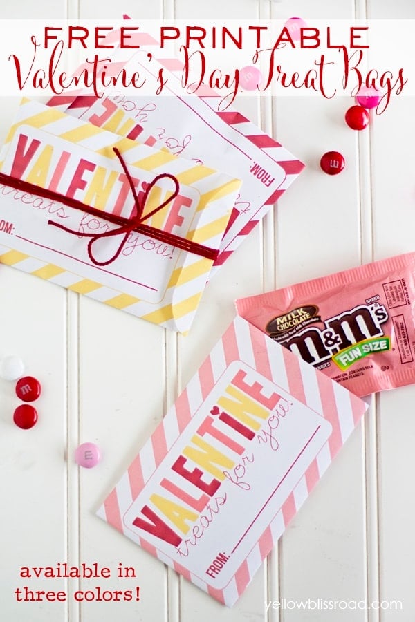 Free Printable Valentine Treat Bags in Three Colors 