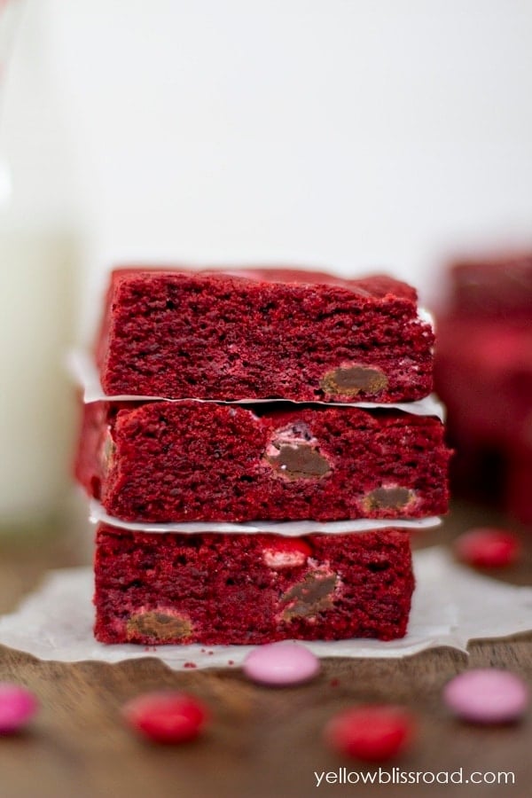 A stack of red velvet bars