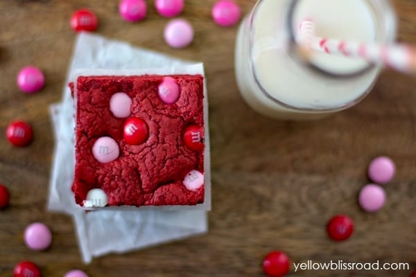 Red Velvet Cake Mix Bars with M & Ms