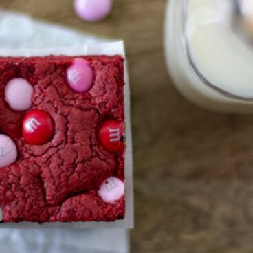 Close up of red velvet cake bars