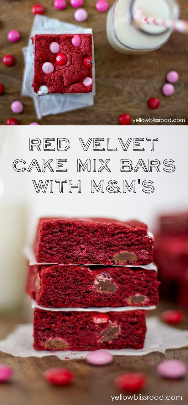 Red Velvet Cake Mix Bars with M&Ms - a perfect treat for your Valentine!