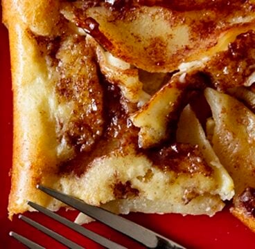 A close up of an oven pancake