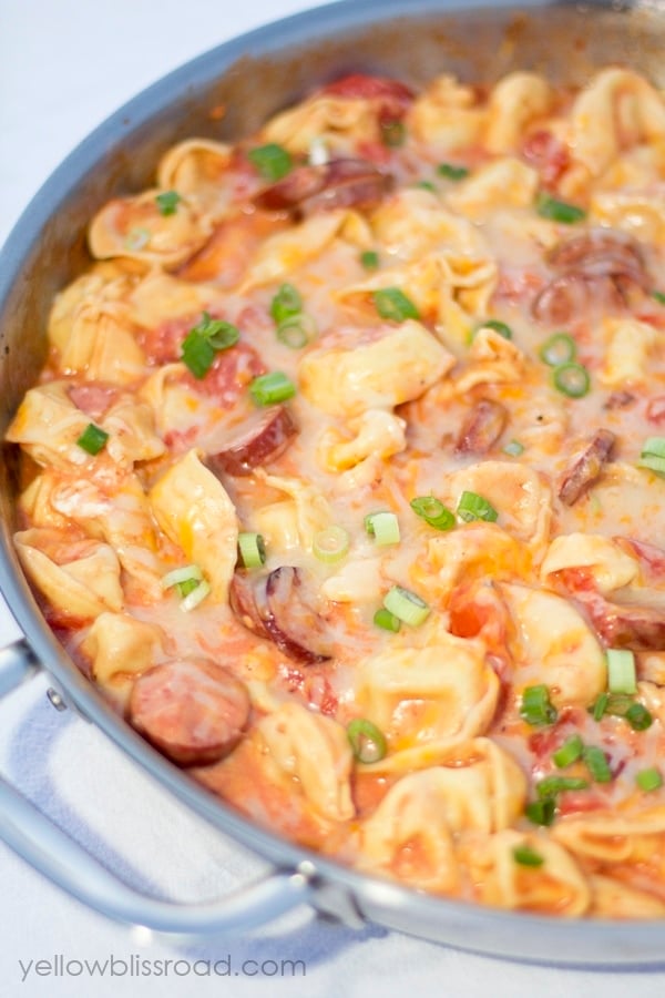 One Pan Creamy Tortellini and Smoked Sausage is a quick and delicious meal that combines tender, cheese-filled pasta with smokey sausage in a creamy sauce.