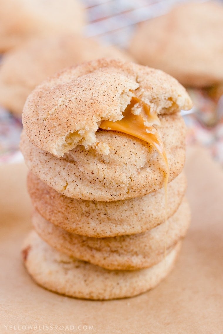 Caramel Stuffed Snickerdoodles take the classic sugary, cinnamony cookie to a whole other level. They are super soft with an ooey, gooey caramel surprise in the middle.