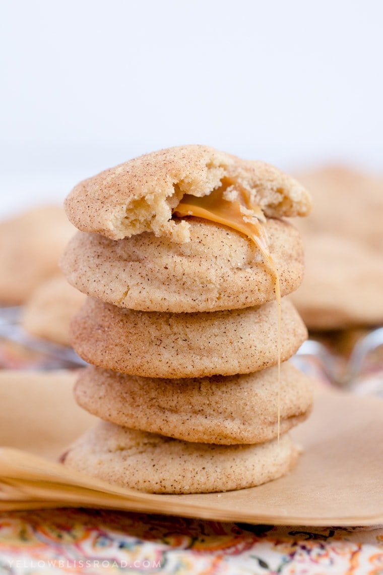 Caramel Stuffed Snickerdoodles take the classic sugary, cinnamony cookie to a whole other level. They are super soft with an ooey, gooey caramel surprise in the middle.