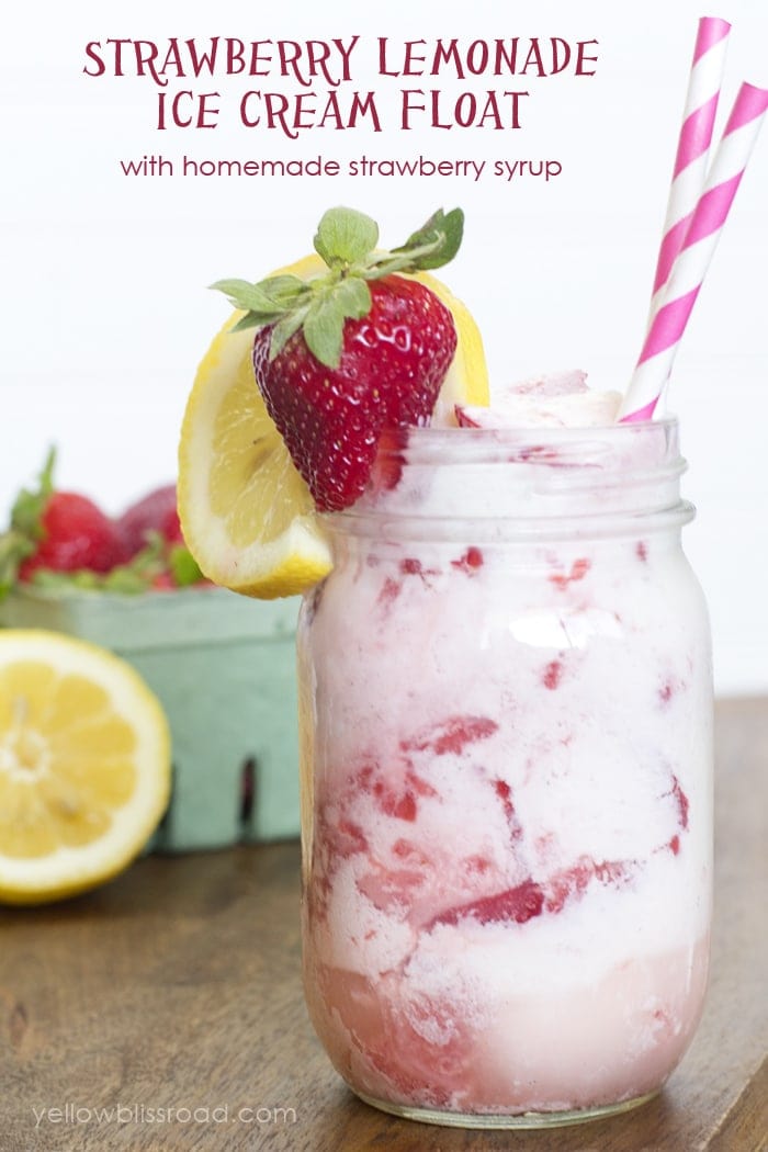 Strawberry Lemonade Ice Cream Float with Homemade Strawberry Syrup - Refreshing, sweet and slightly tangy. So good!!