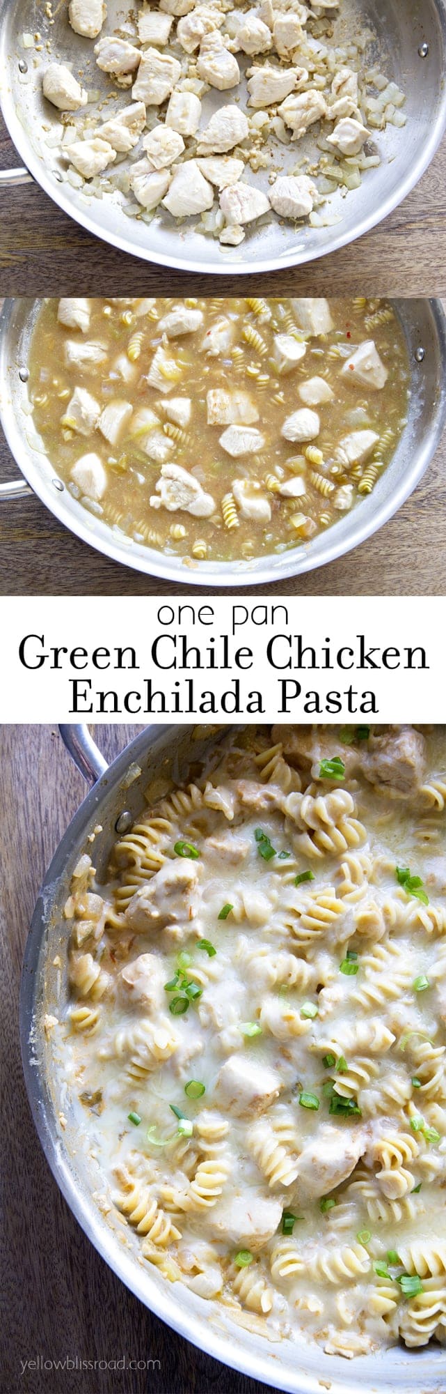 one pan green chilie chicken enchilada pasta collage