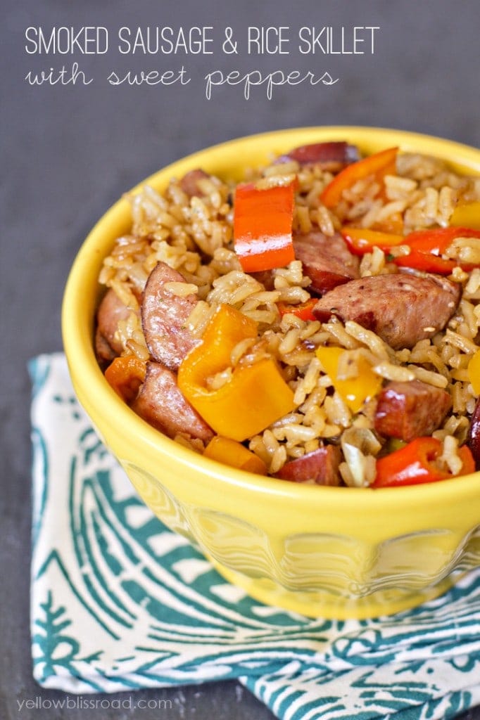 Smoked Sausage and Rice Skillet with Sweet Peppers